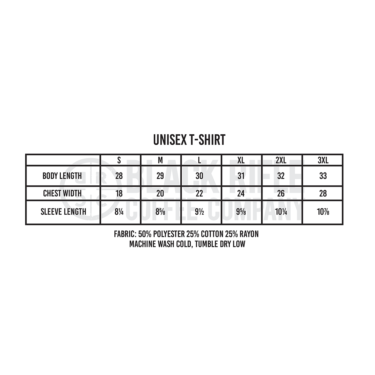 Black Rifle AR T-Shirt - Size Chart
